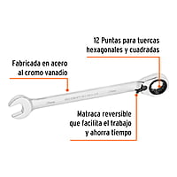 Llave combinada con matraca, reversible, 21x288 mm, Truper E - LL-2021MXR / 13758 Llave combinada con matraca, reversible, 21x288 mm, Truper E - LL-2021MXR / 13758