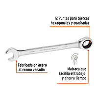 Llave combinada con matraca, 22 x 279 mm, Truper Expert - LL-2022MX / 13624 Llave combinada con matraca, 22 x 279 mm, Truper Expert - LL-2022MX / 13624