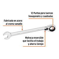 Llave combinada con matraca, reversible, 22x288 mm, Truper E - LL-2022MXR / 13760 Llave combinada con matraca, reversible, 22x288 mm, Truper E - LL-2022MXR / 13760