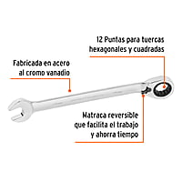 Llave combinada con matraca, reversible, 24x330 mm, Truper E - LL-2024MXR / 13768 Llave combinada con matraca, reversible, 24x330 mm, Truper E - LL-2024MXR / 13768