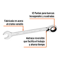 Llave combinada matraca reversible,3/4'x242mm,Truper Expert - LL-2024XR / 13551 Llave combinada matraca reversible,3/4'x242mm,Truper Expert - LL-2024XR / 13551