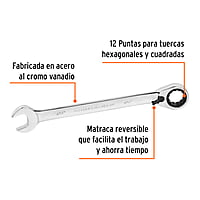 Llave combinada matraca, reversible, 7/8' x 288mm, Truper Ex - LL-2028XR / 13600 Llave combinada matraca, reversible, 7/8' x 288mm, Truper Ex - LL-2028XR / 13600