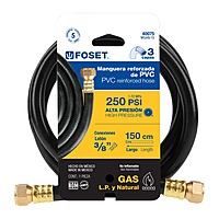 Manguera flexible negra, PVC, 3/8',250 PSI,con conexión,1.5m - MGAN-15 / 40075