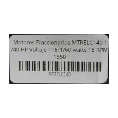 Motores Fraccionarios MTRELC140 1/40 HP Voltaje 115/1/60 watts 18 RPM 1550 Motores Fraccionarios MTRELC140 1/40 HP Voltaje 115/1/60 watts 18 RPM 1550