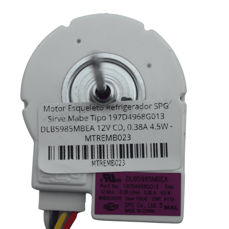 Motor Esqueleto Refrigerador SPG Sirve Mabe Tipo 197D4968G013 DLB5985MBEA 12V CD, 0.38A 4.5W - MTREMB023 Motor Esqueleto Refrigerador SPG Sirve Mabe Tipo 197D4968G013 DLB5985MBEA 12V CD, 0.38A 4.5W - MTREMB023