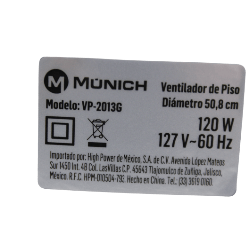 Ventilador de Piso 20'' Color Gris 120W - MUNVP-2013G Ventilador de Piso 20'' Color Gris 120W - MUNVP-2013G