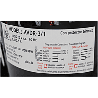 Motor 3 en 1 (1/2, 1/15, 1/20) HP (115/220) Vca Rotacion CW/CCW - MVDR-3/1 Motor 3 en 1 (1/2, 1/15, 1/20) HP (115/220) Vca Rotacion CW/CCW - MVDR-3/1