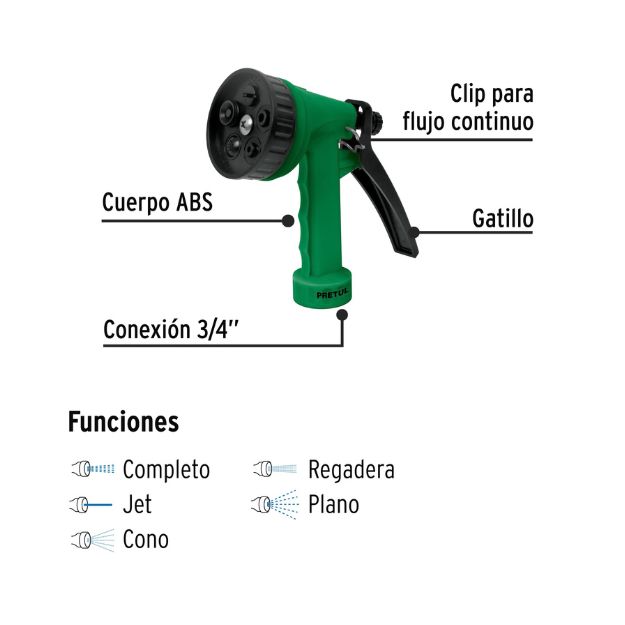 Pistola plástica para riego de 5', 5 funciones, a granel-PIM-55PG / 27014