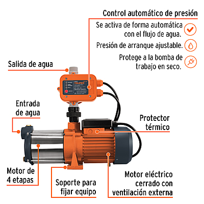 Bomba presurizadora multietapas 1 1/3 HP con control, Truper - 102387 - PREM-1 1/3 - Caja con 1 Pieza – Master 0 Bomba presurizadora multietapas 1 1/3 HP con control, Truper - 102387 - PREM-1 1/3 - Caja con 1 Pieza – Master 0