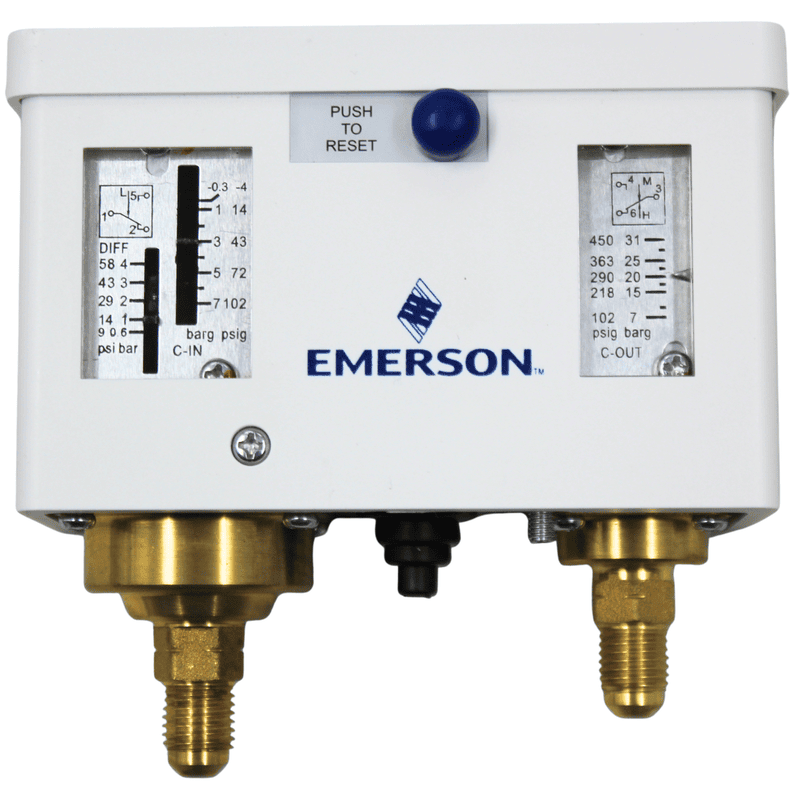 Control de Alta y Baja Presion Rango Presion 9 a 100 psig, Rango Diferencial 90 a 450, Conexion 1/4 Fler Emerson - Manual - PS2-L7A