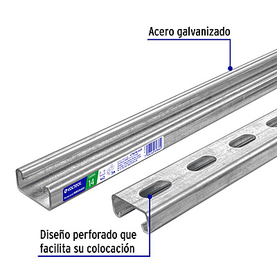 Perfil monocanal perforado de 3 m, 4 x 2 cm cal. 14, VOLTECK - 47765 - PU-142P - Caja con 2 Pieza – Master 0