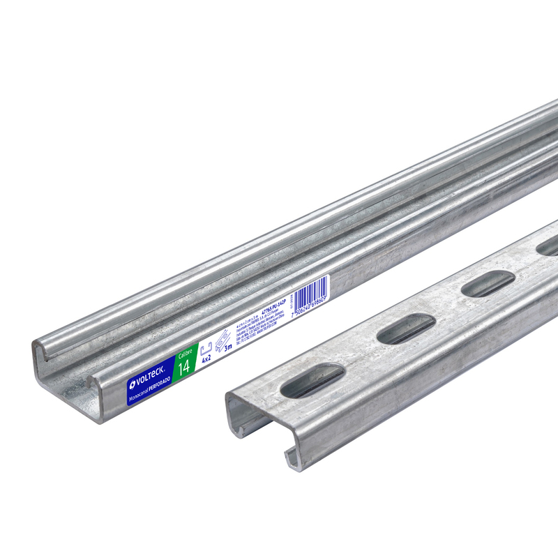 Perfil monocanal perforado de 3 m, 4 x 2 cm cal. 14, VOLTECK - 47765 - PU-142P - Caja con 2 Pieza – Master 0