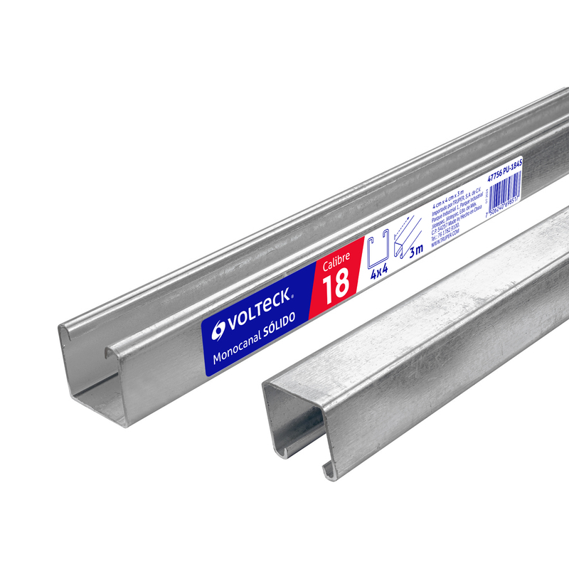 Perfil monocanal sólido de 3 m, 4 x 4 cm cal. 18, VOLTECK - 47756 - PU-184S - Caja con 2 Pieza – Master 0