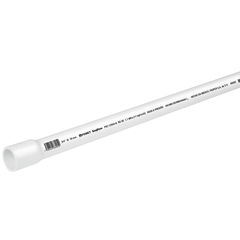 Tubo de 3 m de PVC de 3/4' hidráulico RD 26, Saniflow - PVC-102 / 40082 Tubo de 3 m de PVC de 3/4' hidráulico RD 26, Saniflow - PVC-102 / 40082