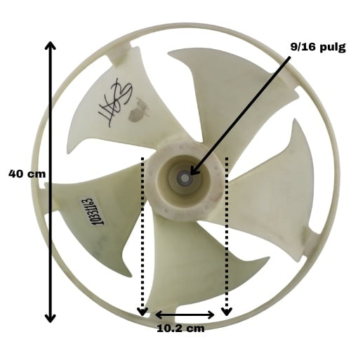 Aspa de Ventana Mirage, Diametro Exterior 40 cm Centro 10.2 cm, Flecha 9/16, 5 Hojas con aro - 10331163 Aspa de Ventana Mirage, Diametro Exterior 40 cm Centro 10.2 cm, Flecha 9/16, 5 Hojas con aro - 10331163