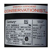 Motor Century RA1054 1/2Hp 1625Rpm 220V CCWLE - RA1054 Motor Century RA1054 1/2Hp 1625Rpm 220V CCWLE - RA1054