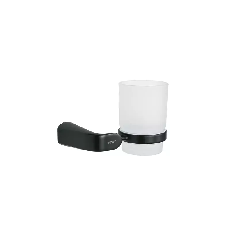 Portavaso cepillero negro con vaso de vidrio, Foset - RIA-71M / 44287