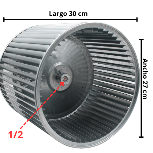 Turbina para evaporador largo 30cm, Ancho 27cm, Aro 1/2 - S1-026-32088-003 Turbina para evaporador largo 30cm, Ancho 27cm, Aro 1/2 - S1-026-32088-003