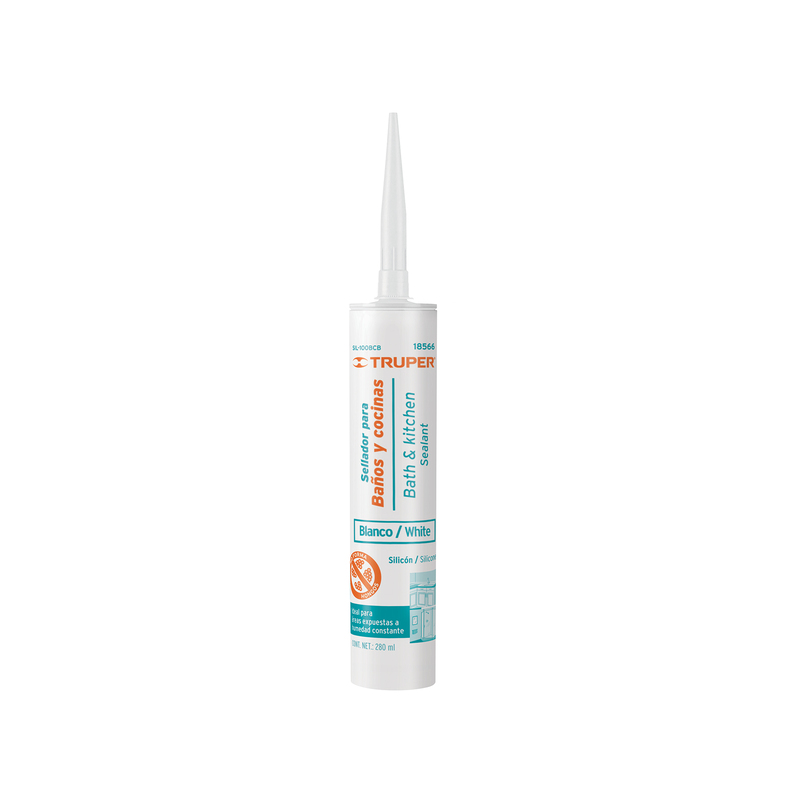 Silicón 100%, para baños y cocina, blanco - SIL-100BCB / 18566 Silicón 100%, para baños y cocina, blanco - SIL-100BCB / 18566