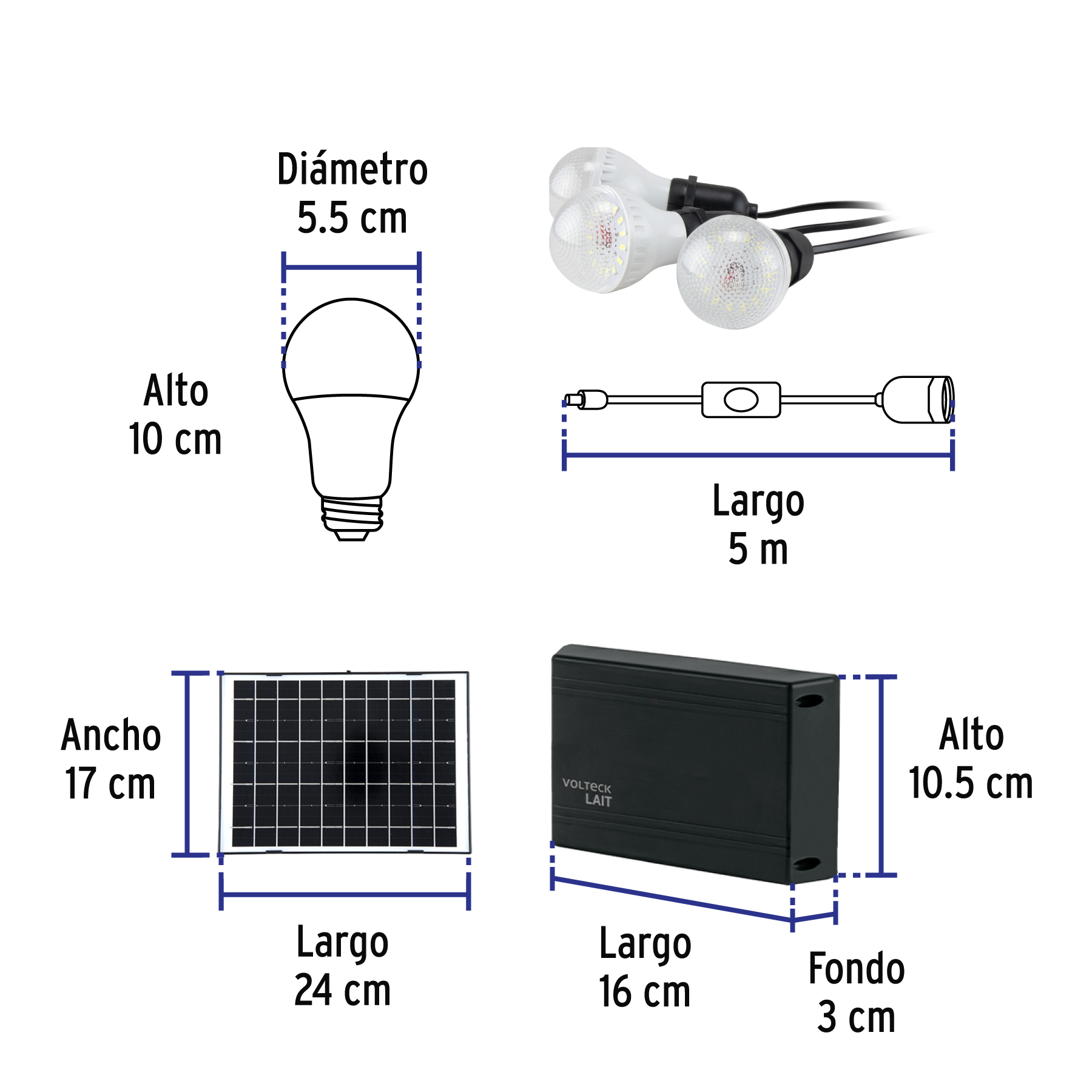 Sistema de iluminación Solar 6 W con 3 lámparas LED, VOLTECK-SIS-306L / 45870
