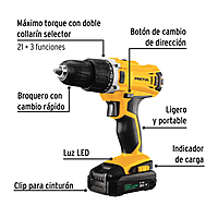 Kit taladro 1/2', 20V, 1 batería 2Ah, 32 accesorios, PRETUL, 29001 - TALI-20P2K Kit taladro 1/2', 20V, 1 batería 2Ah, 32 accesorios, PRETUL, 29001 - TALI-20P2K