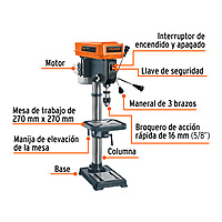 Taladro de piso 13", 3/4 HP (560 W), broquero 5/8", Truper TAPI-13 / 16178