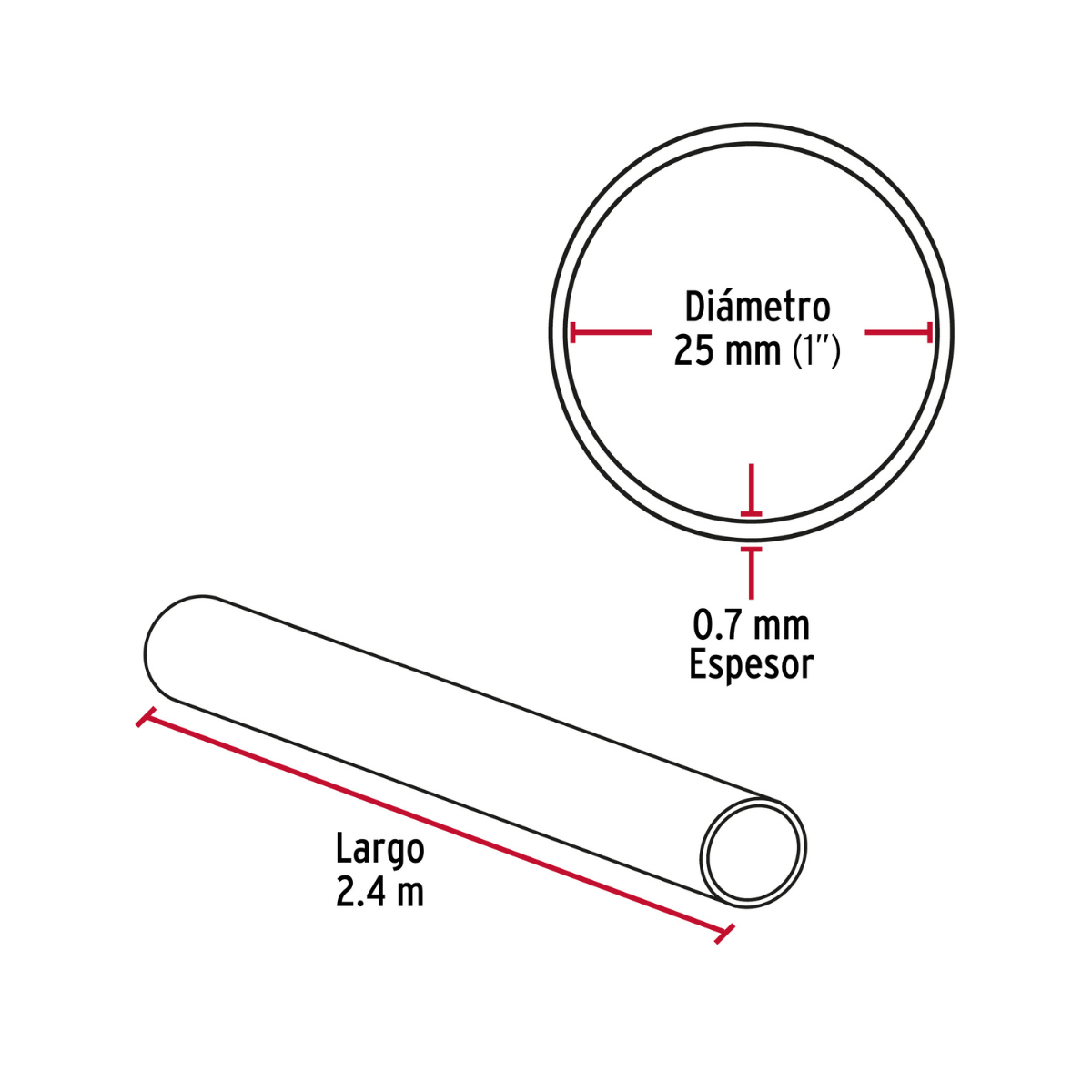 Tubo redondo para clóset, 2.4 m, acero cromado, HERMEX-TR-524 / 45892 Tubo redondo para clóset, 2.4 m, acero cromado, HERMEX-TR-524 / 45892