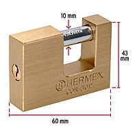 Candado antipalanca, 60mm, cuerpo de latón, Hermex Basic - COR-60P / 22518 Candado antipalanca, 60mm, cuerpo de latón, Hermex Basic - COR-60P / 22518