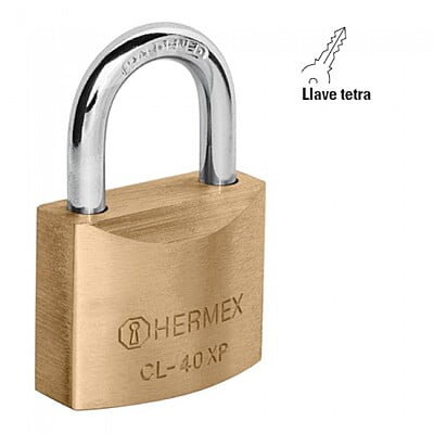 Candado de latón, 40mm, llave tetra, blister, Hermex Basic - CL-40XP / 23510