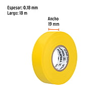 Cinta de aislar de 18 m x 19 mm, amarilla, Truper - M-33A / 12503 Cinta de aislar de 18 m x 19 mm, amarilla, Truper - M-33A / 12503
