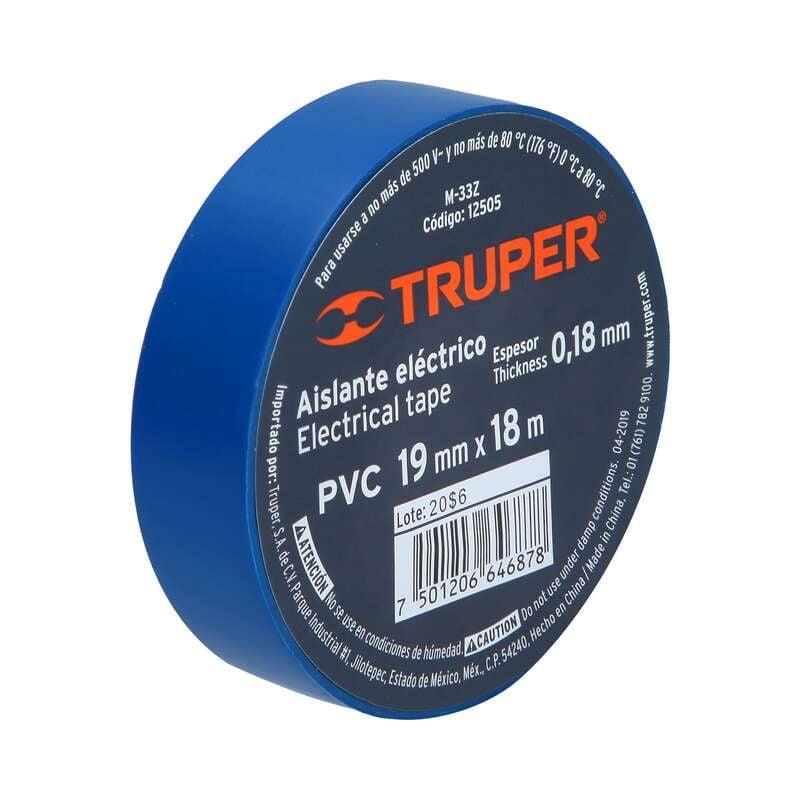 Cinta de aislar de 18 m x 19 mm, azul, Truper - M-33Z / 12505 Cinta de aislar de 18 m x 19 mm, azul, Truper - M-33Z / 12505