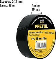 Cinta de aislar de 18 m x 19 mm, negra, Pretul - M-33P / 20522 Cinta de aislar de 18 m x 19 mm, negra, Pretul - M-33P / 20522
