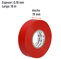 Cinta de aislar de 18 m x 19 mm, roja, Truper - M-33R / 12504 Cinta de aislar de 18 m x 19 mm, roja, Truper - M-33R / 12504