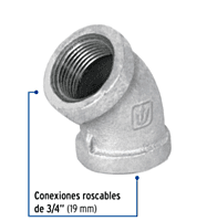 Codo 45°, acero galvanizado, 3/4' - CG-862 / 47540 Codo 45°, acero galvanizado, 3/4' - CG-862 / 47540