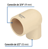 Codo 90° reducido de CPVC, 3/4 x 1/2' - CPVC-521 / 45085 Codo 90° reducido de CPVC, 3/4 x 1/2' - CPVC-521 / 45085