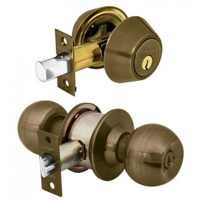 Combo cerraduras, llave-llave, latón antiguo, Hermex Basic - CMB-22P / 23620 Combo cerraduras, llave-llave, latón antiguo, Hermex Basic - CMB-22P / 23620