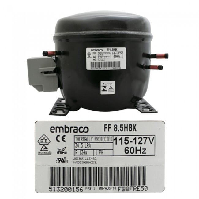 COMPRESOR HERMETICO EMBRACO 1/4L HP R134A L/M/HBP 115/1 - FF8.5HBK COMPRESOR HERMETICO EMBRACO 1/4L HP R134A L/M/HBP 115/1 - FF8.5HBK
