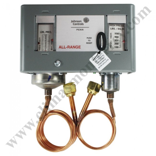 Control de Presión Dual, Alta 100 a 500 psig, Baja 20 a 100 psig, Diferencial 7 a 50 psig, Reset Manual, Incluye Capilar Control de Presión Dual, Alta 100 a 500 psig, Baja 20 a 100 psig, Diferencial 7 a 50 psig, Reset Manual, Incluye Capilar