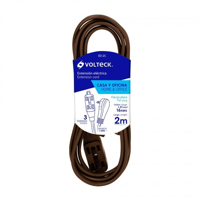 Extensión eléctrica doméstica con clavija plana, 2m, café - ED-2C / 48001 Extensión eléctrica doméstica con clavija plana, 2m, café - ED-2C / 48001