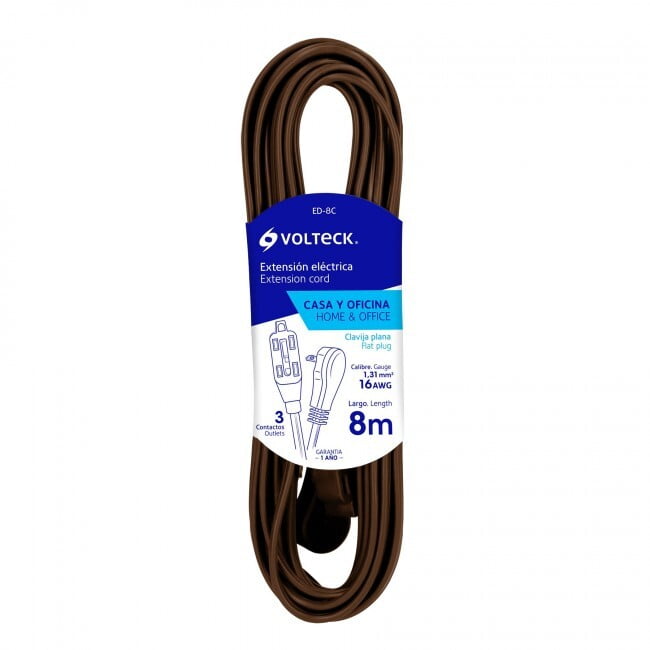 Extensión eléctrica doméstica con clavija plana, 8m, café - ED-8C / 48031 Extensión eléctrica doméstica con clavija plana, 8m, café - ED-8C / 48031