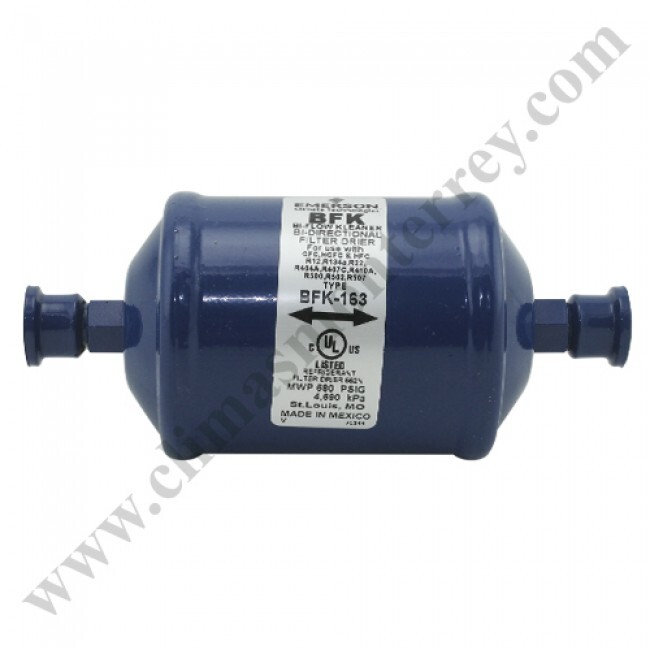 Filtro Deshidratador Bidireccional Linea De Liquido Sellado 3/8 Fler Cap. 5Ton Emerson - Bfk-163 Filtro Deshidratador Bidireccional Linea De Liquido Sellado 3/8 Fler Cap. 5Ton Emerson - Bfk-163