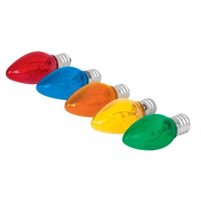 Focos incandescentes de colores, base E12, 7.5 watts, 50pzas - FI-50C / 46822 Focos incandescentes de colores, base E12, 7.5 watts, 50pzas - FI-50C / 46822