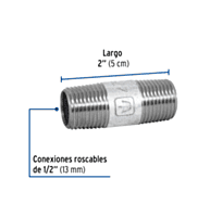 Niple, acero galvanizado, 1/2' x 2', cédula 40 - CG-401 / 47516 Niple, acero galvanizado, 1/2' x 2', cédula 40 - CG-401 / 47516