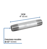 Niple, acero galvanizado, 1/2' x 4', cédula 40 - CG-403 / 47518 Niple, acero galvanizado, 1/2' x 4', cédula 40 - CG-403 / 47518