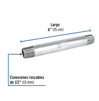 Niple, acero galvanizado, 1/2' x 6', cédula 40 - CG-404 / 47519 Niple, acero galvanizado, 1/2' x 6', cédula 40 - CG-404 / 47519