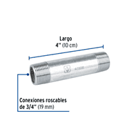 Niple, acero galvanizado, 3/4' x 4', cédula 40 - CG-413 / 47528 Niple, acero galvanizado, 3/4' x 4', cédula 40 - CG-413 / 47528