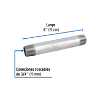 Niple, acero galvanizado, 3/4' x 6', cédula 40 - CG-414 / 47529 Niple, acero galvanizado, 3/4' x 6', cédula 40 - CG-414 / 47529