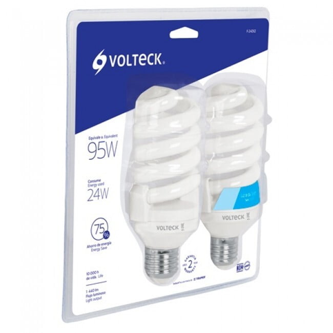 Pack 2 lámparas espiral T4 24 W luz de día, blíster, Volteck - F-24EX2 / 46850 Pack 2 lámparas espiral T4 24 W luz de día, blíster, Volteck - F-24EX2 / 46850