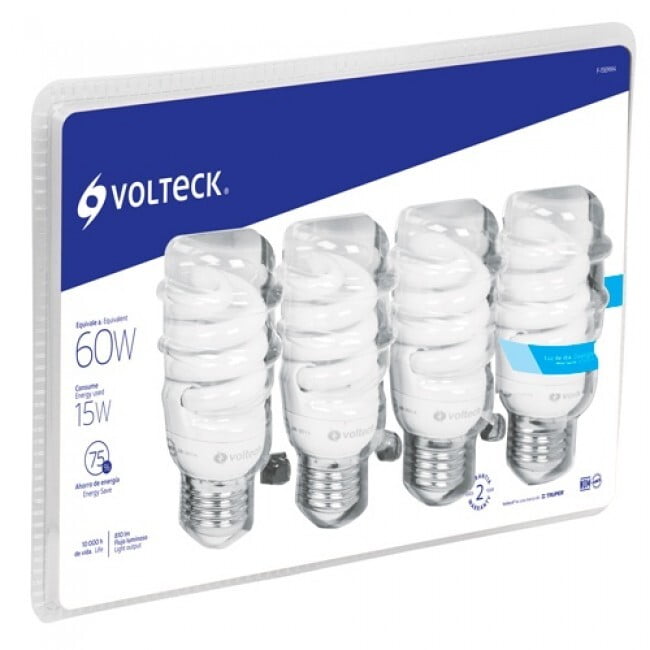 Pack de 4 lámparas espiral mini T2 15 W luz de día, en caja - F-15EMX4 / 48509 Pack de 4 lámparas espiral mini T2 15 W luz de día, en caja - F-15EMX4 / 48509