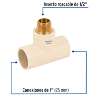 Tee reducida CPVC latón rosca exterior 1x1x1/2' - CPVC-713 / 48913 Tee reducida CPVC latón rosca exterior 1x1x1/2' - CPVC-713 / 48913